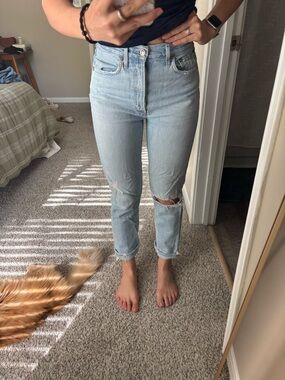 Agolde Riley High-Rise straight cropped Light Blue Distressed Jeans